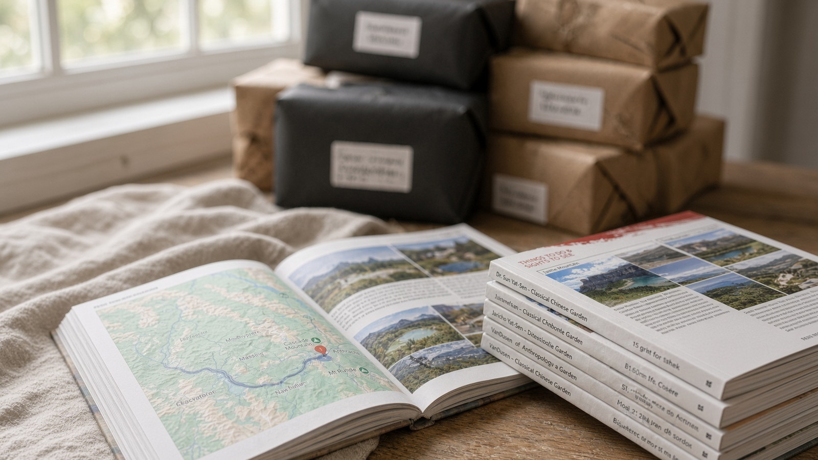 Bound roadbooks packed and labelled for despatch
