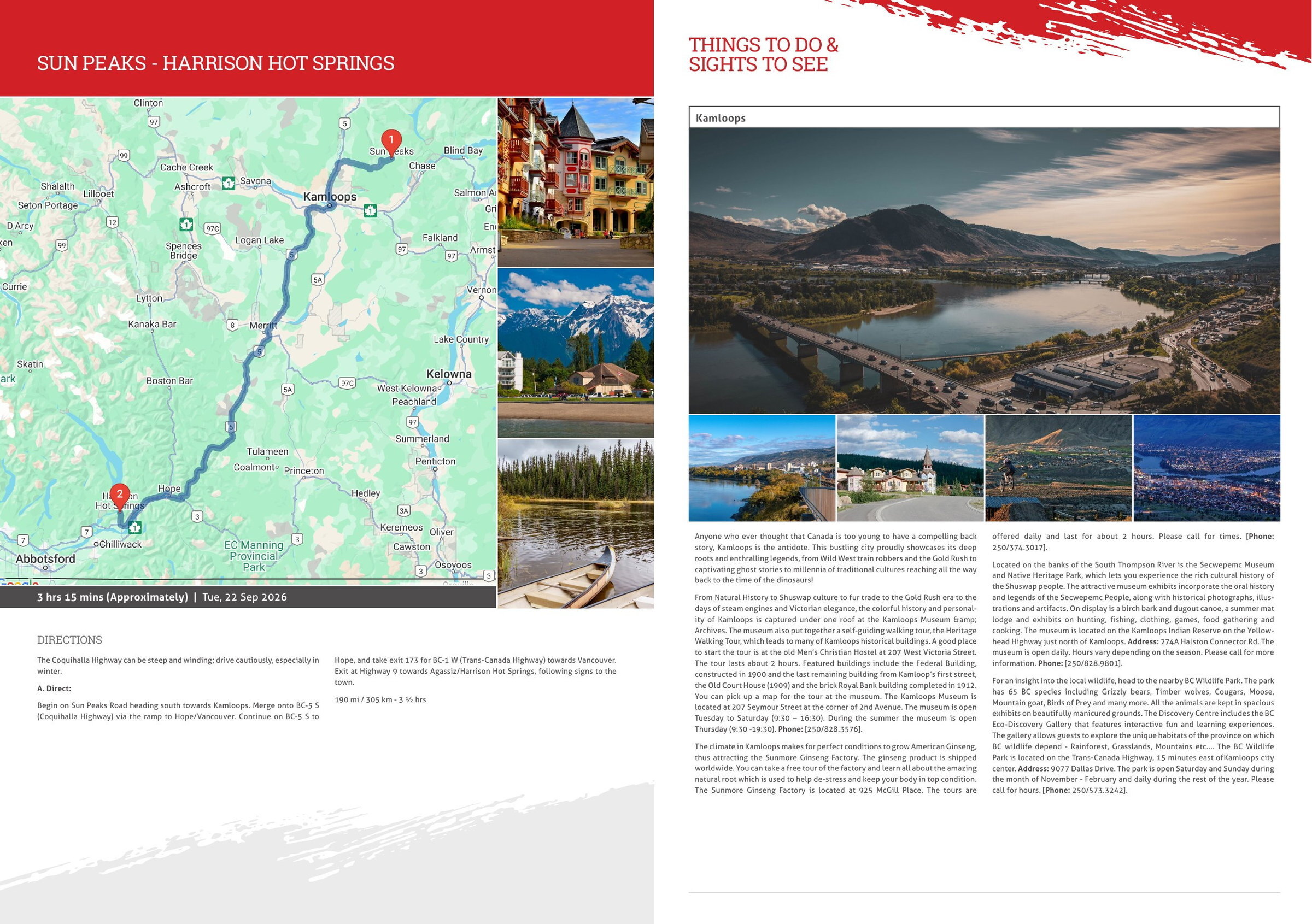 A printed driving-day spread from a RoadBook